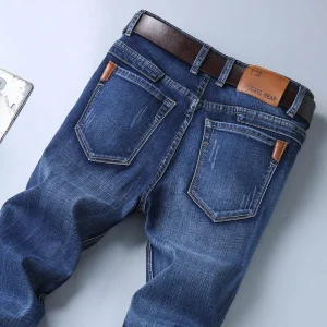 2024 primavera autunno uomo blu classici jeans larghi dritti pantaloni casual in denim elasticizzato in cotone business pantaloni neri di marca maschile 1