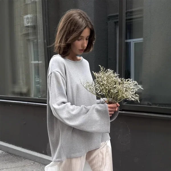 Maglione lavorato a maglia di cotone con scollo a O senza schienale originale Autunno e inverno da donna Maglione casual da ufficio quotidiano semplice, morbido, caldo, elastico 5