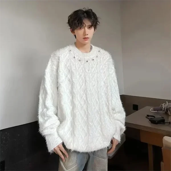 Maglione lavorato a maglia in peluche retrò per uomo donna in autunno inverno nuovo maglione appiccicoso morbido stile pigro allentato casual elegante 3