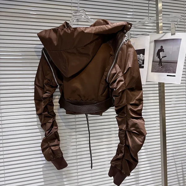 DEAT 2025 Autunno Nuovo Alla Moda Della Chiusura Lampo Manica Staccabile Con Cappuccio Con Cintura Giacca Corta Per Le Donne High Street Cappotto Femminile 11A05901 3