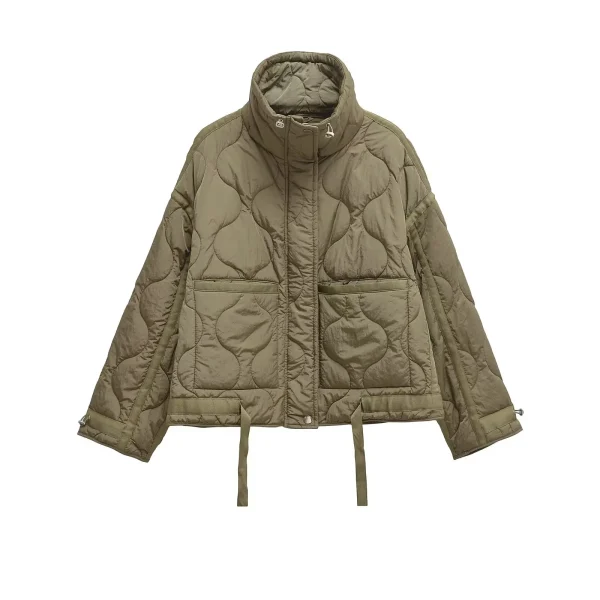 Giacca invernale da donna in cotone con cerniera e coulisse allentata con colletto rialzato in stile europeo e americano 5