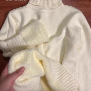 2025 Maglione intero in velluto di visone a collo alto in velluto ispessito da donna interno caldo con camicia con fondo lavorato a maglia 1