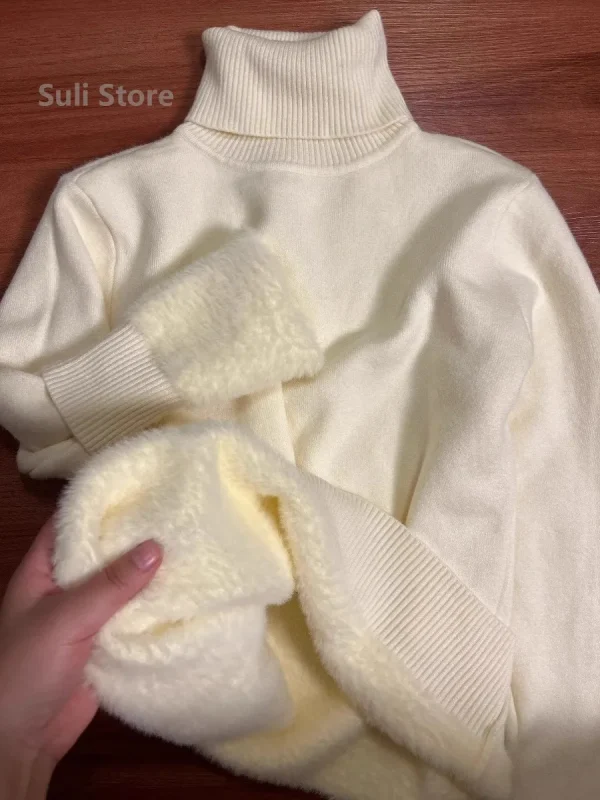 2025 Maglione intero in velluto di visone a collo alto in velluto ispessito da donna interno caldo con camicia con fondo lavorato a maglia 1