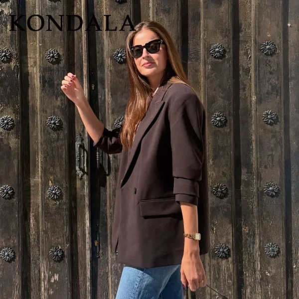 KONDALA 2025 Autunno Inverno Marrone Office Lady Blazer Moda Formale Elegante Couverture Colletto Donna Chic Solid Blazer 3
