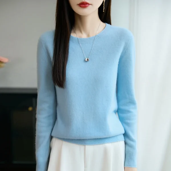 Maglione di lana merino 100% nuovo autunno inverno abbigliamento donna pullover con o-collo moda top in cashmere che tocca maglieria a maniche lunghe 5