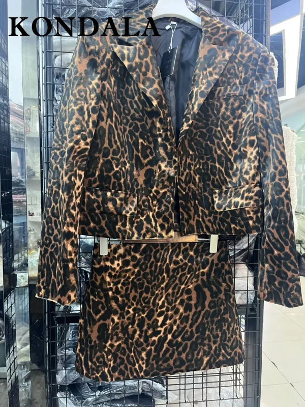 KONDALA Leopardo 2025 Autunno Stampa Animale Vintage Donna Abiti di Velluto Giacca Monopetto + Mini Gonna Tubino Moda Abiti Sexy 6