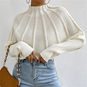 Maglione da donna con maniche a pipistrello lavorato a maglia 2025 Autunno Inverno Moda Solid Top Donna Manica lunga Maglioni con collo a lupetto Abiti casual chic 1