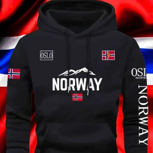 Stampa NORWAY Modelli autunno inverno Felpa con cappuccio oversize in cotone caldo antivento in pile da uomo per pendolari all'aperto Top elastico alto da uomo 1