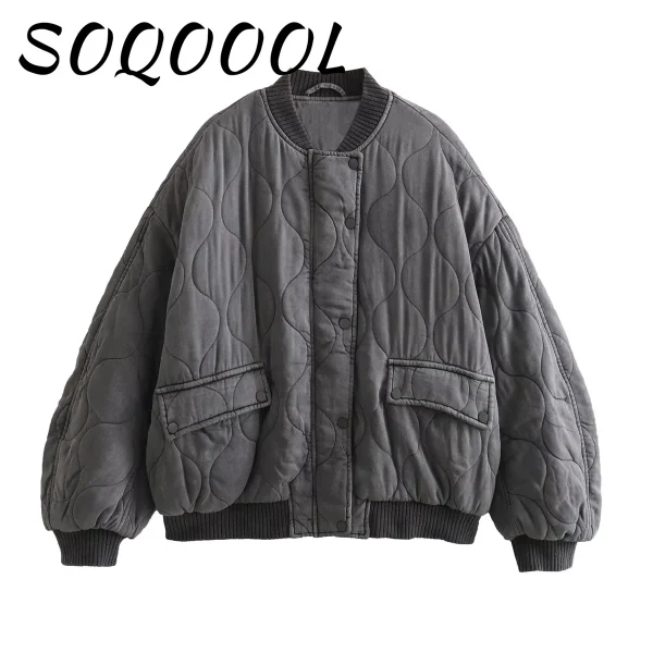 Moda elegante solido bomber giacca cappotto caldo da donna a maniche lunghe allentato casual outwear 2024 club party grigio street wear femminile 4