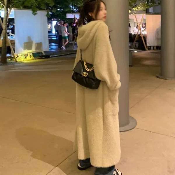 cardigan lungo con cappuccio moda coreana donna 2025 lavorato a maglia manica lunga inverno vestiti in stile coreano maglieria a maniche lunghe autunno rosa 2