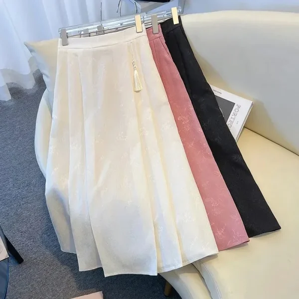 Elegante gonna versatile a trapezio Nuovo abito lungo stile cinese Primavera 2024 Nuovo arrivo Jacquard Rosa Abbigliamento donna 2