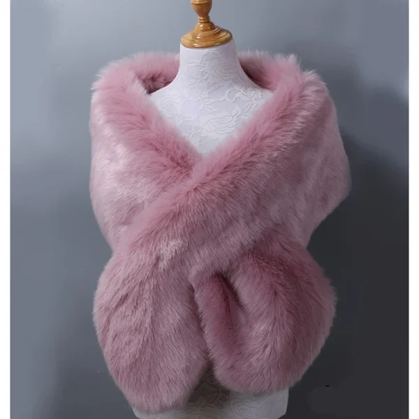 Lussuoso inverno da donna in pelliccia sintetica con collo a scialle, stola, coprispalle, caldo mantello da sposa, mantello da sera, festa di nozze, coprispalle in peluche 6
