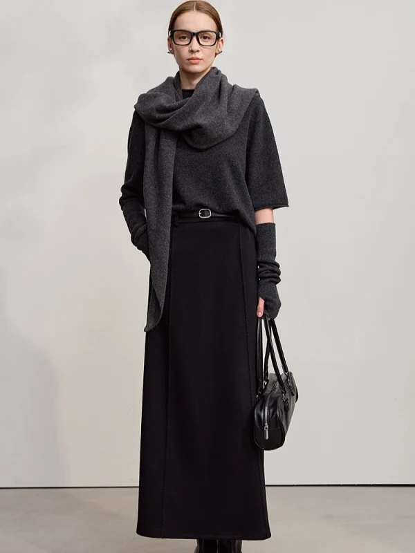 Amii Gonne per donna 2025 Inverno Nuovo Pendolare Allentato Lungo Lavorato a maglia Gonna a trapezio Lana Solido Abbigliamento versatile Donna 12544124 3