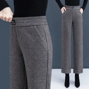 Pantaloni a gamba larga a vita alta da donna autunno inverno nuovi pantaloni di lana drappeggiati dimagranti larghi pantaloni lunghi moda femminile 1