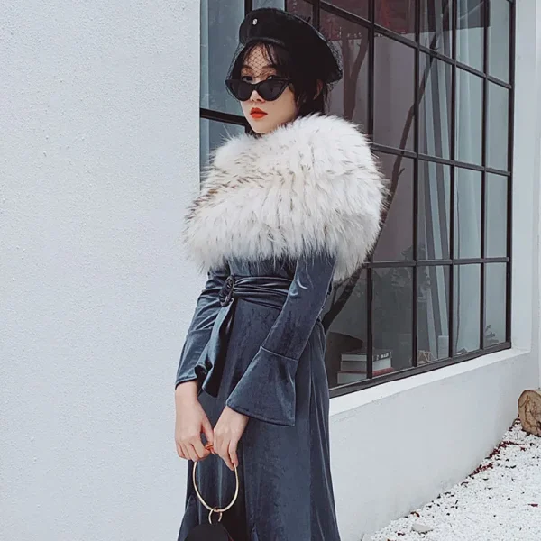 Besfilin Scialle da donna in vera pelliccia di volpe e procione Colletto alto elastico Collo Manica Spalla Coprispalle Caldo accessorio moda autunno inverno 4