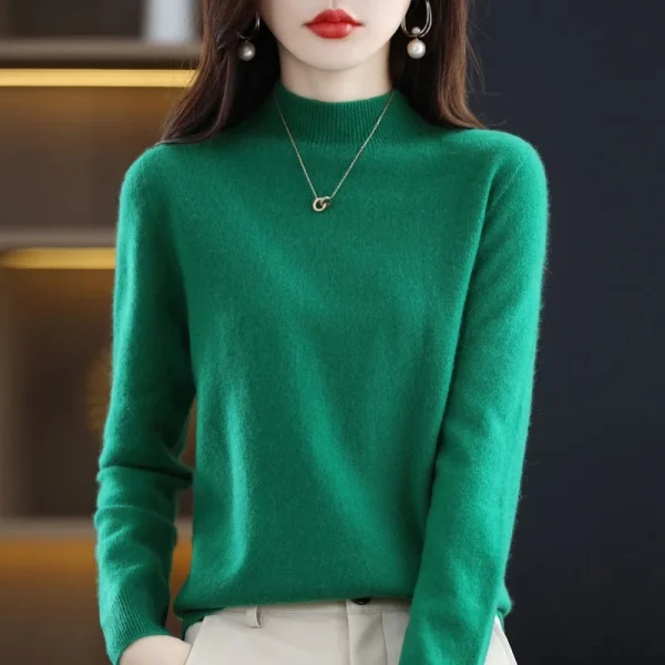 Maglione da donna in cashmere di lana merino al 100% maglione da donna a collo semi-alto a maniche lunghe nuovo pullover caldo in autunno e inverno. 2