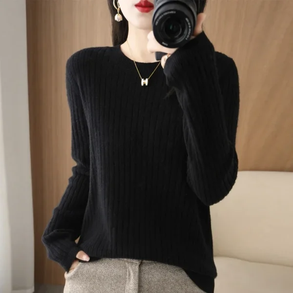 2025 Maglioni da donna Autunno Inverno Pullover a maniche lunghe O-Collo Stripe Pullover caldo Moda coreana Camicie che toccano il fondo Maglione allentato 5