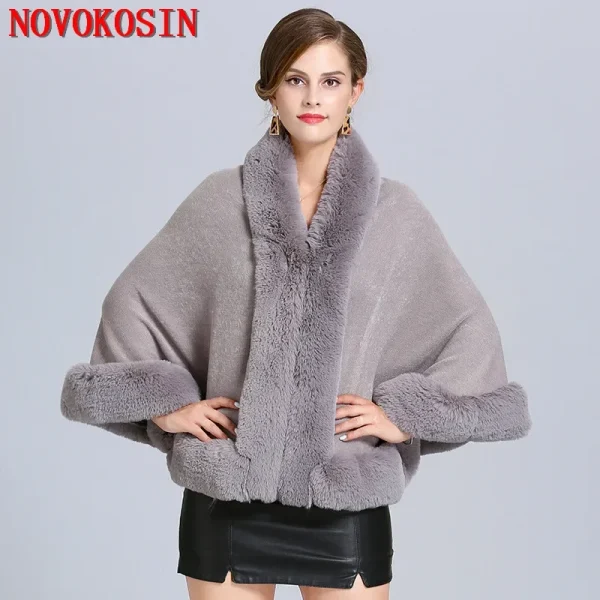 10 colori inverno donna collo in pelliccia di volpe sintetica poncho mantello soprabito grande scialle a pendolo finto cashmere caldo mantello streetwear 3