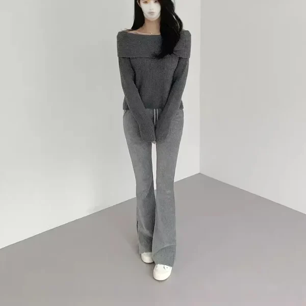 Stile coreano Puro desiderio Maglione lavorato a maglia monospalla Manica lunga ispessita Slim Fit Abiti autunnali alla moda da donna 4