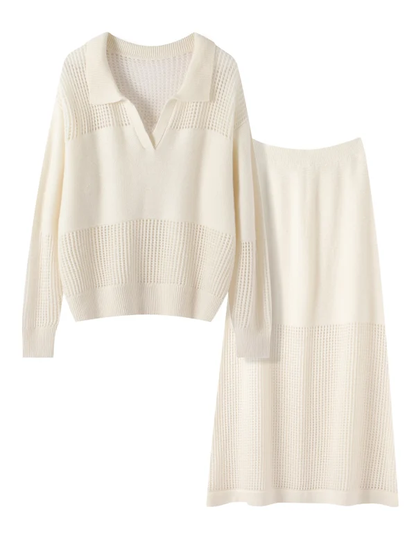 Top e gonna maglione lavorato a maglia in cashmere 100% da donna alla moda coreana Set casual primavera autunno abito elegante in due pezzi per donna 2