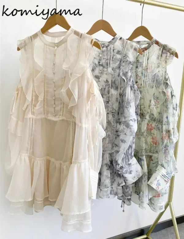 Abito da donna a maniche lunghe con spalle scoperte Abiti con volant Primavera Tunica con lacci Abiti Stile giapponese Vestido 2025 Nuovo Ropa Mujer 1