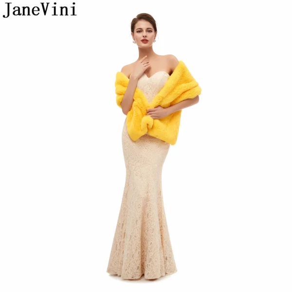 JaneVini 2020 stole in pelliccia sintetica gialla inverno caldo nero abito da sera da sera pelliccia finta scialle da sposa avvolge giacca Bolero mariage cape 2