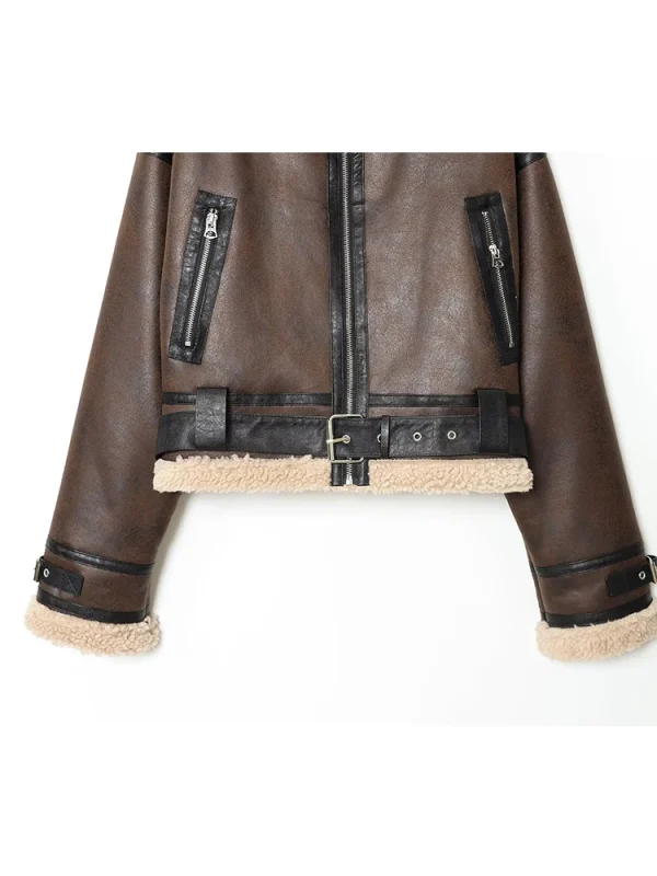 Giacca in pelle da donna 2025 Donna High Street Manica lunga Cerniera Fodera in lana di agnello Giacche Cappotti corti Lady Autunno Nuovi capispalla 6
