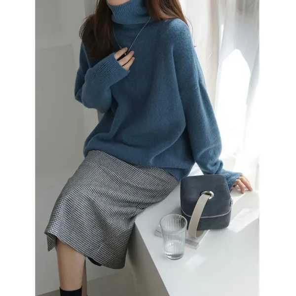 2023 Nuovo maglione di cashmere a collo alto da donna maglione di cashmere ispessito base in maglia pigra con copertura allentata 5