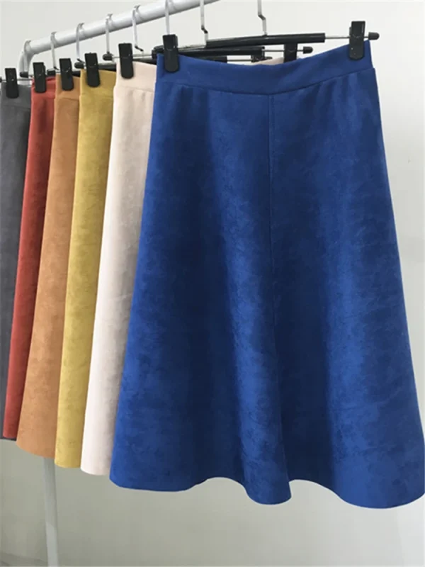 REALEFT Nuovo 2025 Autunno Inverno Donna Pelle Scamosciata Midi Gonne A Vita Alta Multi Colore Elegante A-Line Gonne Ombrello Gonna da Donna Femminile 2
