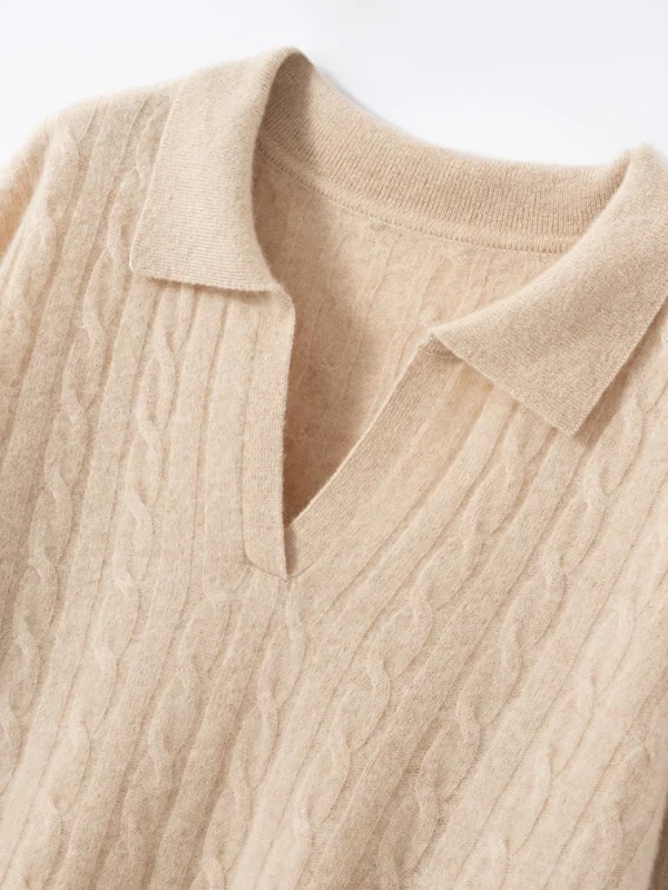 Polo da donna con scollo a V maglione pullover allentato casual 100% maglieria in cashmere caldo lusso twist fiore maglione autunno inverno vestiti Top 6