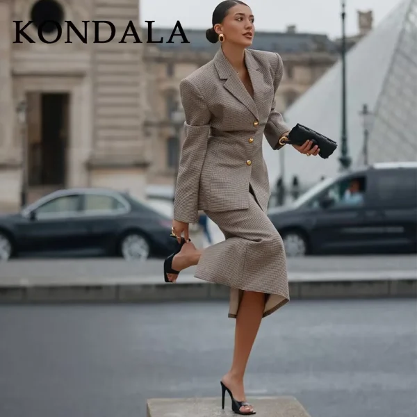 KONDALA 2025 Autunno Inverno Office Lady Pied de poule Giacca da donna Moda Vintage monopetto Elegante coprispalle Bottone Lady Blazer 5