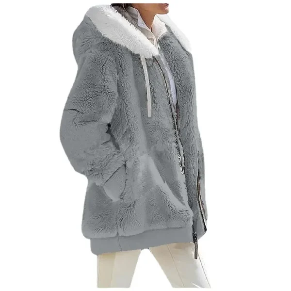 Cappotto da donna moda autunno inverno nuovo casual con cerniera con cappuccio vestiti da donna giacca in pile femminile in cashmere cappotti da donna tinta unita 3