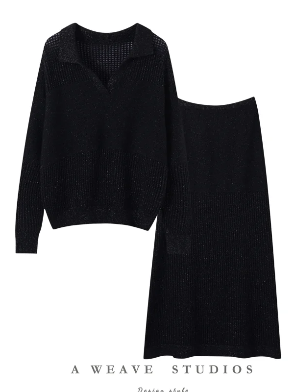 Top e gonna maglione lavorato a maglia in cashmere 100% da donna alla moda coreana Set casual primavera autunno abito elegante in due pezzi per donna 5