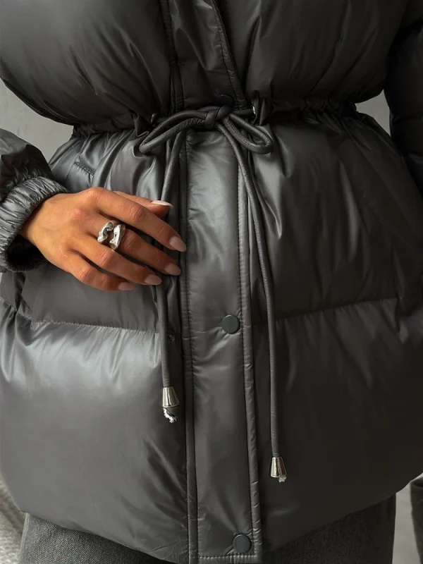 Tossy Leisure Cappotto Parker corto con cappuccio da donna con coulisse in vita caldo solido tasca con cerniera invernale maniche lunghe 2025 Cappotto Parker 6