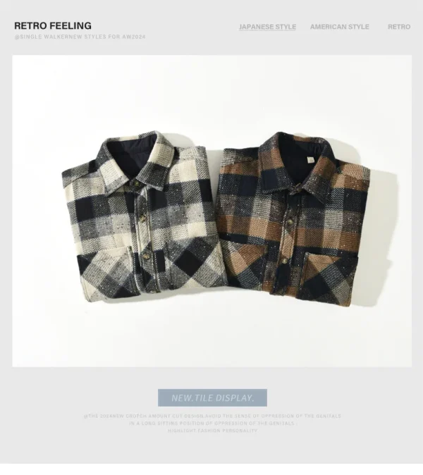 Autunno Inverno Nuovo Allentato Vintage Plaid Morbido Spazzolato Camicie per Gli Uomini Abbigliamento Casual Manica Lunga Grandi Tasche Camicie Da Uomo AZ261 5