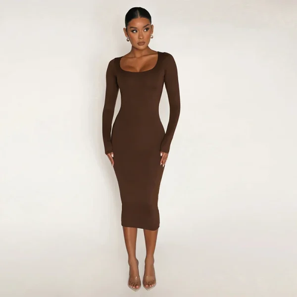 Autunno inverno donna tinta unita velluto manica lunga Skinny avvolto Hip Dress aderente Sexy Streetwear Party elegante Club 4
