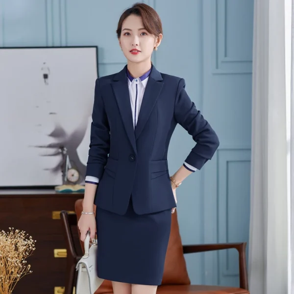 NAVIU Abiti da lavoro da donna formali rossi con gonna e giacca Cappotto da donna Office Professiona l Blazer Set Stili OL primaverili Nero 5