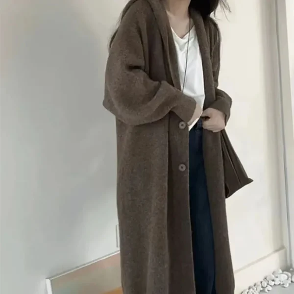 Nuova moda giacca maglione grigio per autunno e inverno Cardigan lavorato a maglia con cappuccio allentato stile lungo per donna maglione nero XXL 4