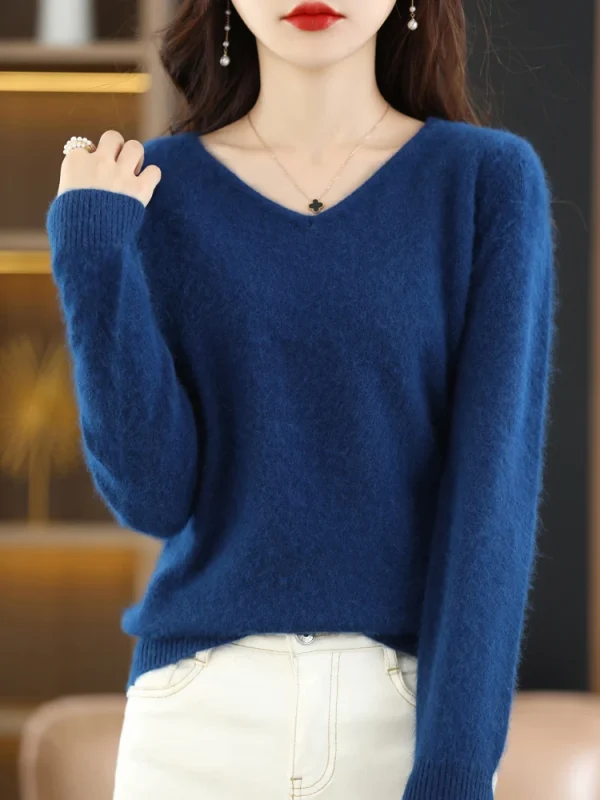LHZSYY Super Caldo 100% Visone Cashmere Donna Maglioni Con Scollo A V E Pullover Inverno Alta Elasticità Morbidi Magliette E Camicette Casual Basic Jumper 3