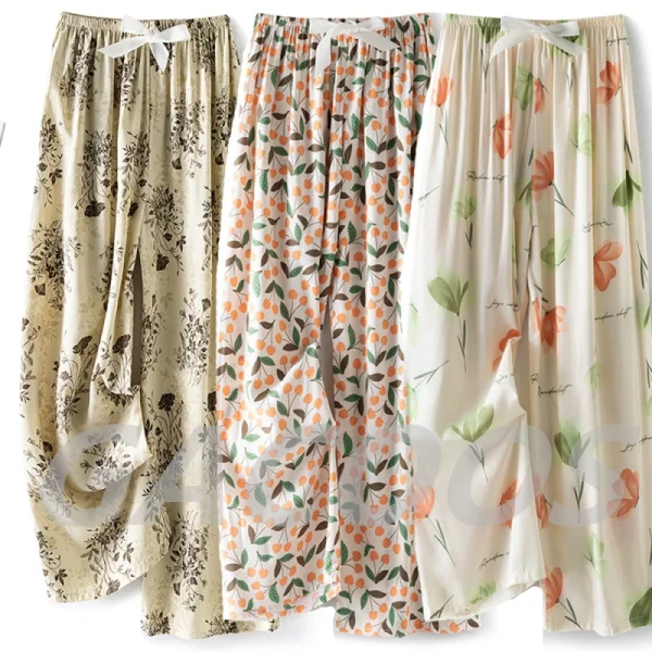 Nuovo stile Boho donna floreale bohemien pantaloni a gamba larga Lady elastico in vita pantaloni larghi da spiaggia per le vacanze pigiama in viscosa 1