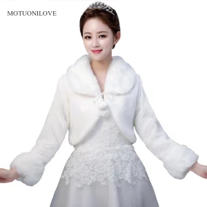 Off White maniche lunghe mantelle da sposa avvolge coprispalle in pelliccia invernale per donna cappotto in pelliccia sintetica giacche da sposa stole in pelliccia Bolero Para Novia 1
