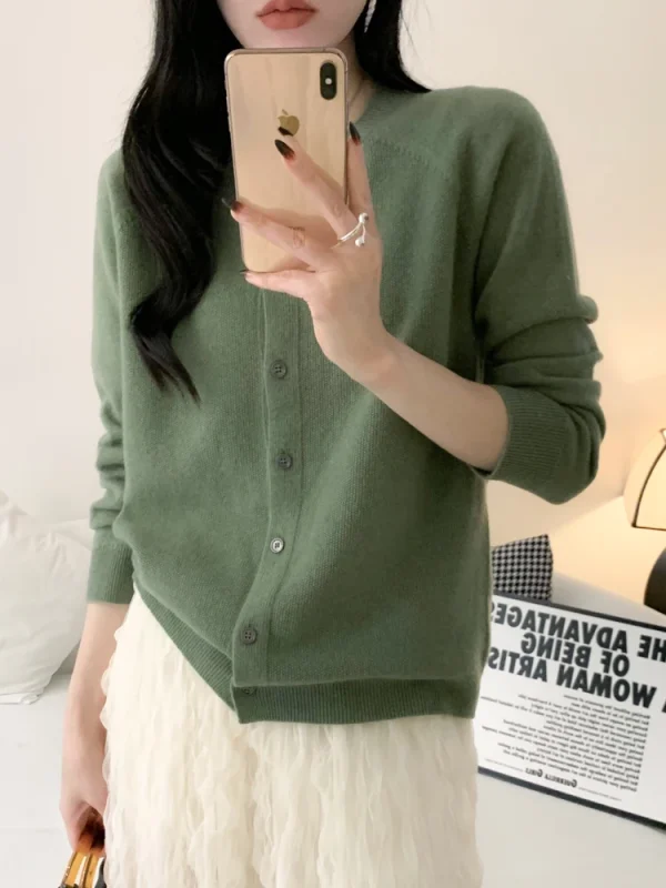 100% lana merino maglieria autunno inverno Grace tinta unita Nozioni di base cardigan morbido caldo casual maglione con o-collo donna abbigliamento top 5