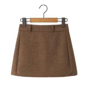 YENKYE Minigonna a trapezio in lana a vita alta vintage da donna Elegante abbigliamento da ufficio da donna Gonne autunno inverno 1