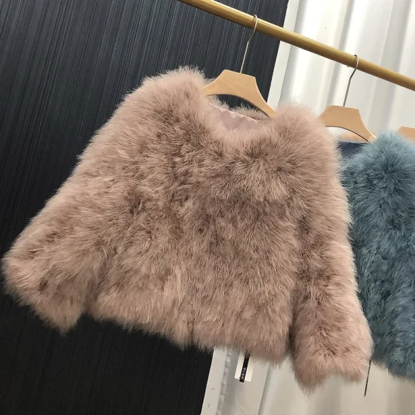 Cappotto di piume di struzzo per donna Cappotti di pelliccia naturale al 100% O Collo Manica lunga Donna Nightclub Giacche di tacchino Moda invernale 6