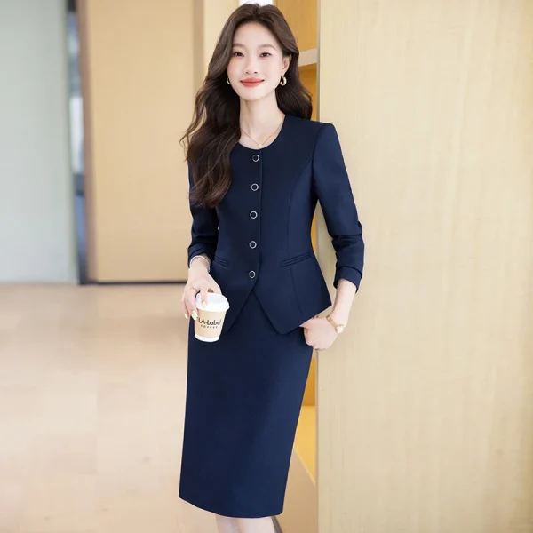 NAVIU Abiti eleganti da donna viola Moda Temperamento Casual Business O Collo Giacca sottile e gonna Abbigliamento da lavoro da donna per ufficio 2