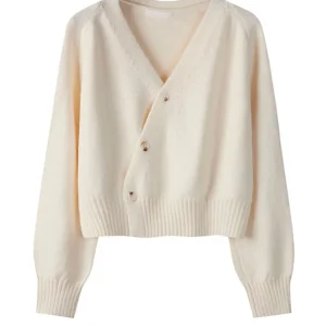 2025 Autunno Inverno Bottone obliquo Cardigan Maglione con scollo a V Donna Top a maniche lunghe lavorato a maglia Maglione donna coreano allentato in cashmere solido 1