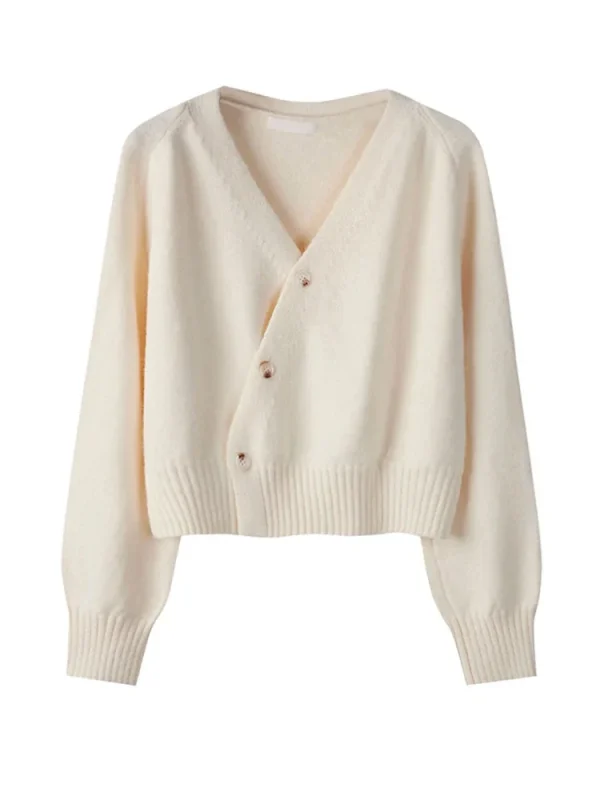 2025 Autunno Inverno Bottone obliquo Cardigan Maglione con scollo a V Donna Top a maniche lunghe lavorato a maglia Maglione donna coreano allentato in cashmere solido 1