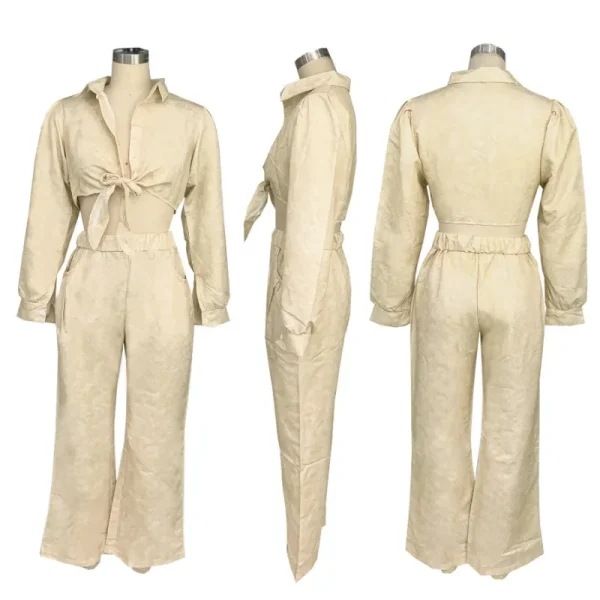 Set coordinati streetwear vestibilità ampia Completi da donna Set da due pezzi Camicia con lacci per club party Top e pantaloni a gamba larga Set elegante 5