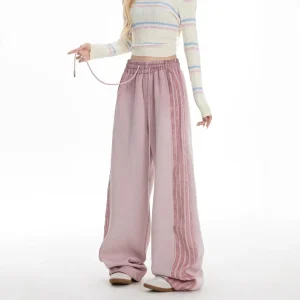 Pantaloni a gamba larga a vita alta Pantaloni sportivi casual a righe Pantaloni lunghi da donna dal taglio dritto vestibilità ampia Primavera Autunno Nuovo stile 1