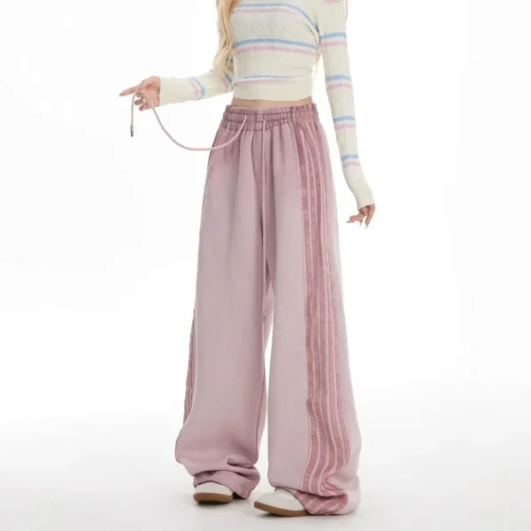 Pantaloni a gamba larga a vita alta Pantaloni sportivi casual a righe Pantaloni lunghi da donna dal taglio dritto vestibilità ampia Primavera Autunno Nuovo stile 1